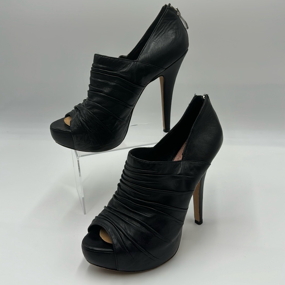 Vince Camuto Black Ruched Peep-Toe Platform Heels